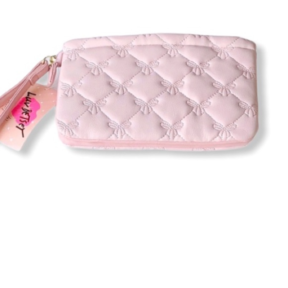 Luv Betsey- Betsey Johnson Double Pouch Soft Quilted Darling Wristlet / Bag Pink - Picture 5 of 9